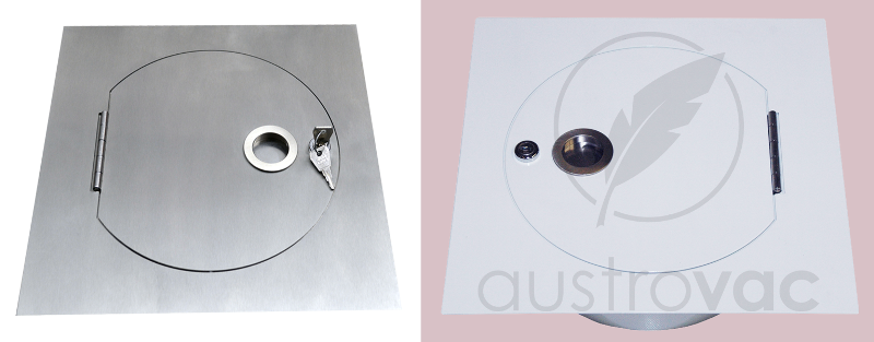 Türe weiß od. Edelstahl eckig-rund 375mm mit runder Griffmulde